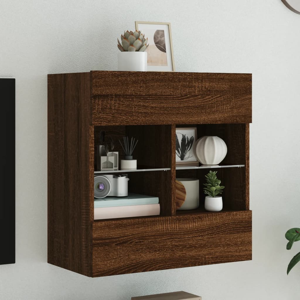 Meuble TV mural avec lumières LED chêne marron 58,5x30x60,5 cm - XIOS