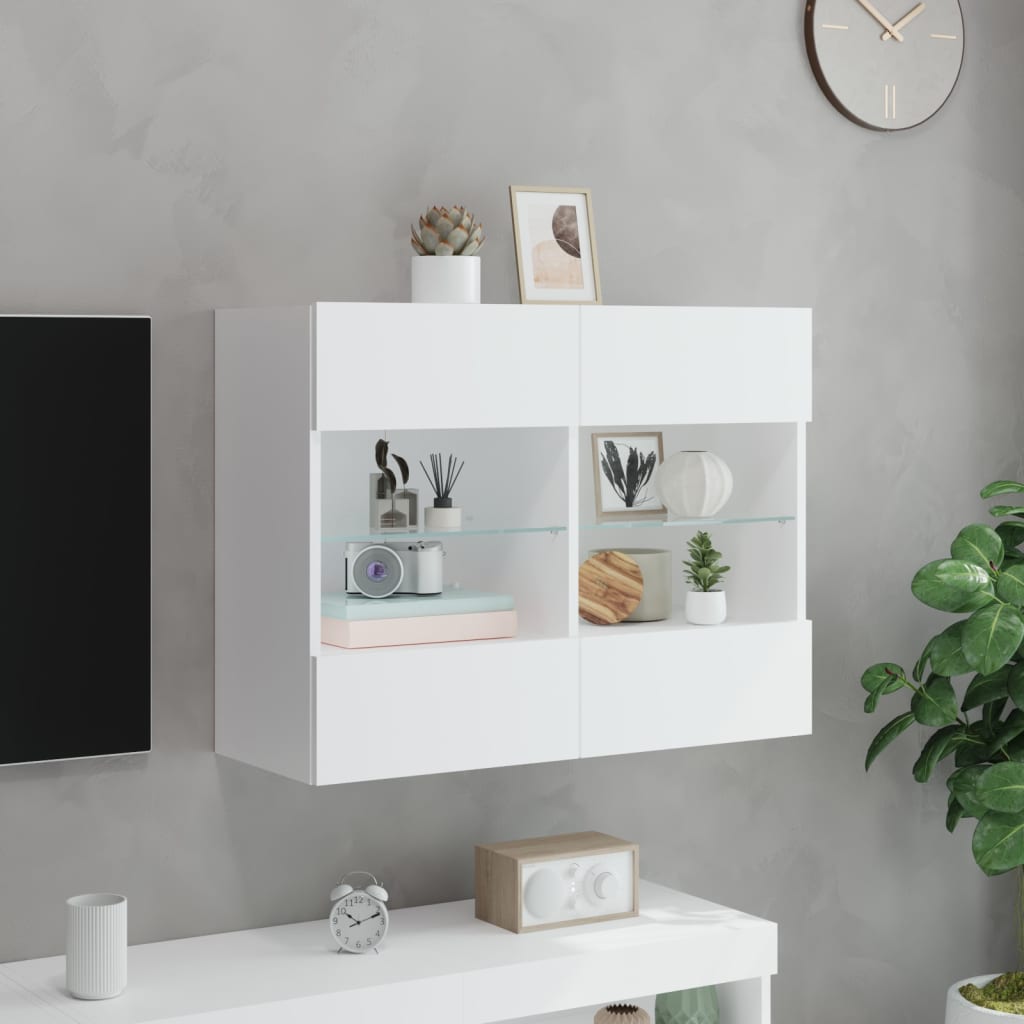Meuble TV mural avec lumières LED blanc 78,5x30x60,5 cm - XIOS