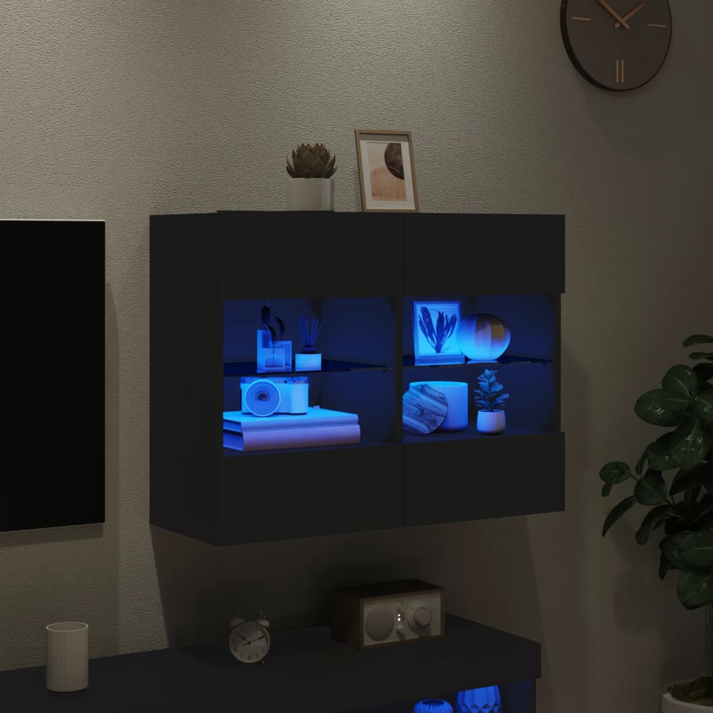Meuble TV mural avec lumières LED noir 78,5x30x60,5 cm - XIOS