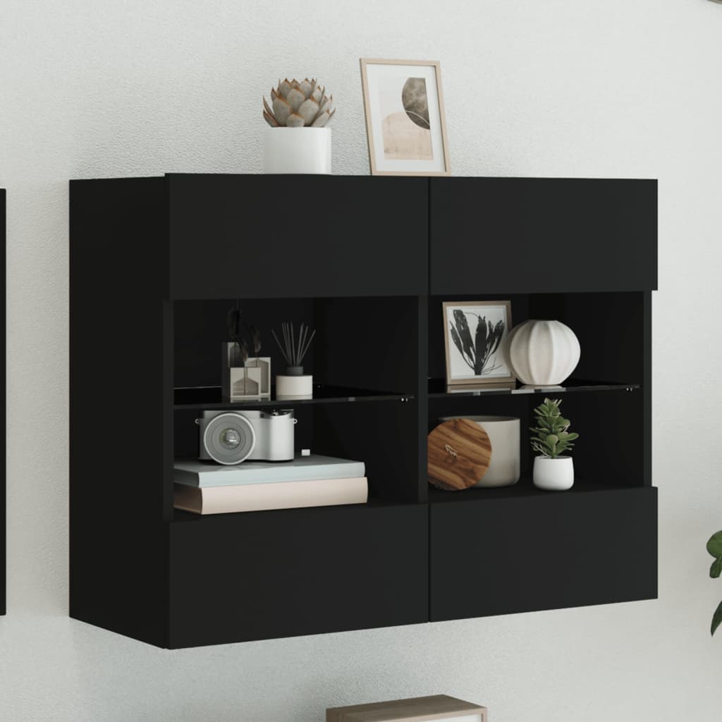 Meuble TV mural avec lumières LED noir 78,5x30x60,5 cm - XIOS