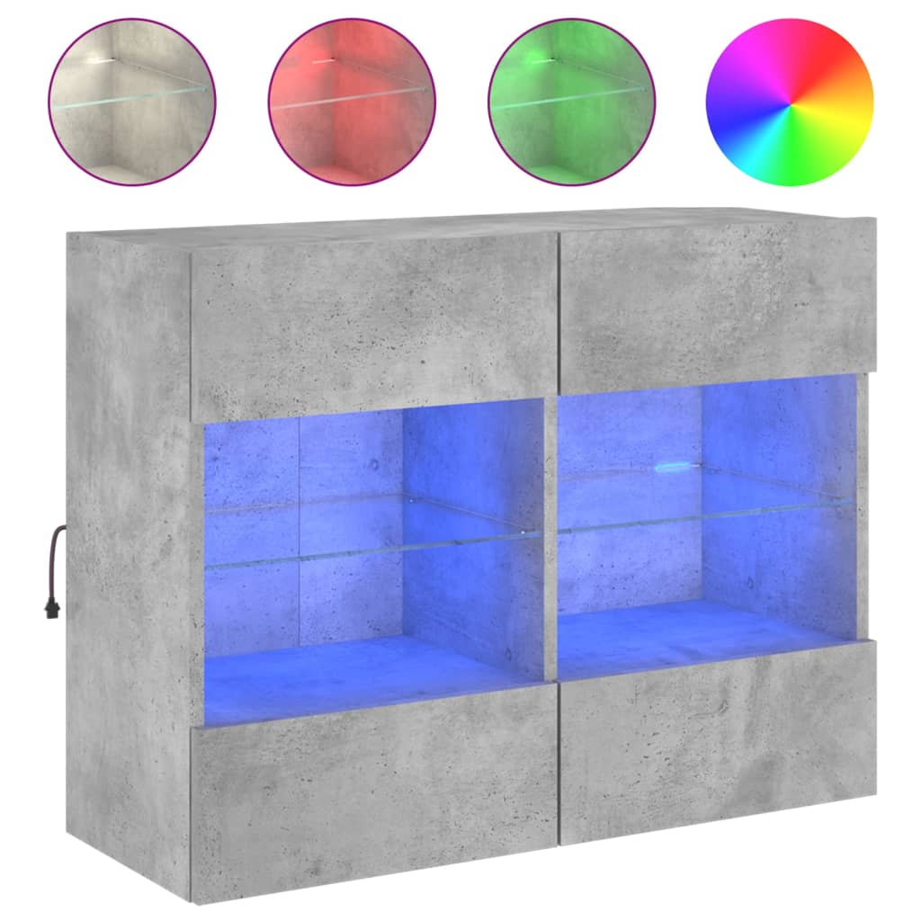 Meuble TV mural avec lumières LED gris béton 78,5x30x60,5 cm - XIOS