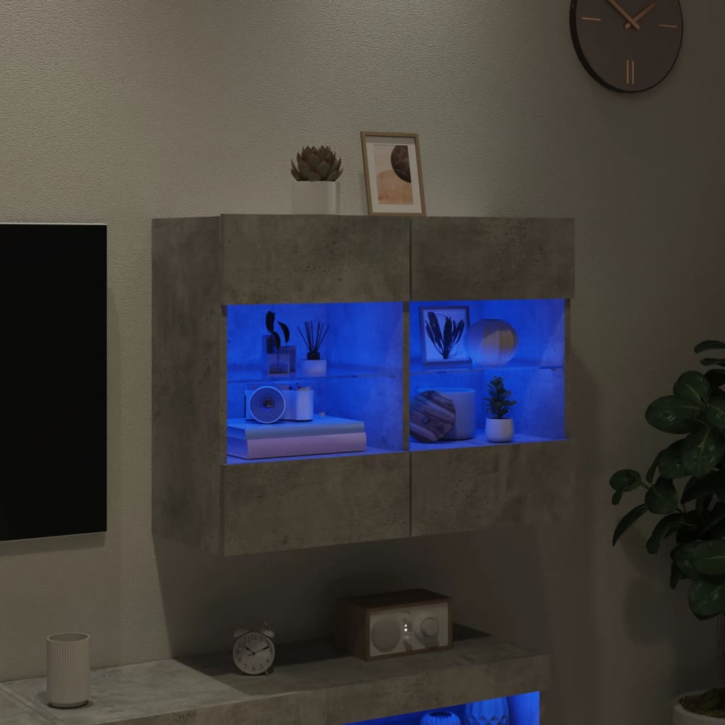 Meuble TV mural avec lumières LED gris béton 78,5x30x60,5 cm - XIOS