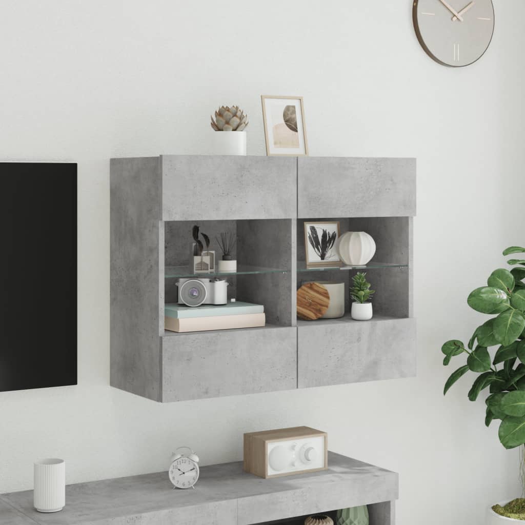 Meuble TV mural avec lumières LED gris béton 78,5x30x60,5 cm - XIOS