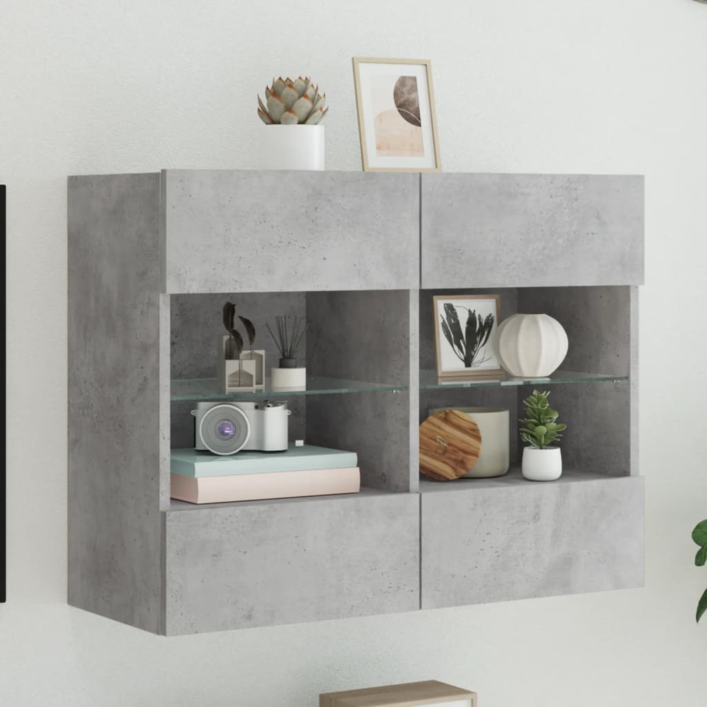 Meuble TV mural avec lumières LED gris béton 78,5x30x60,5 cm - XIOS