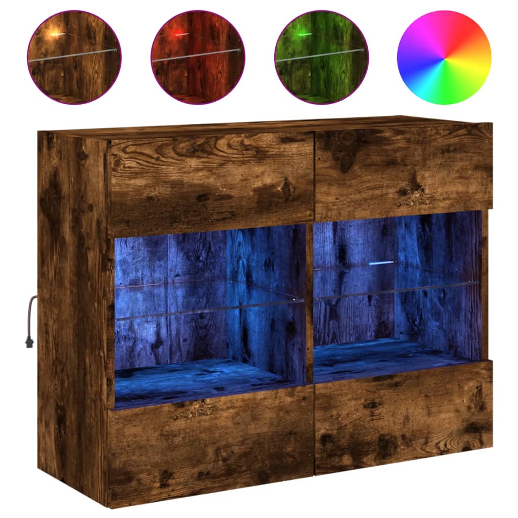 Meuble TV mural avec lumières LED chêne fumé 78,5x30x60,5 cm - XIOS