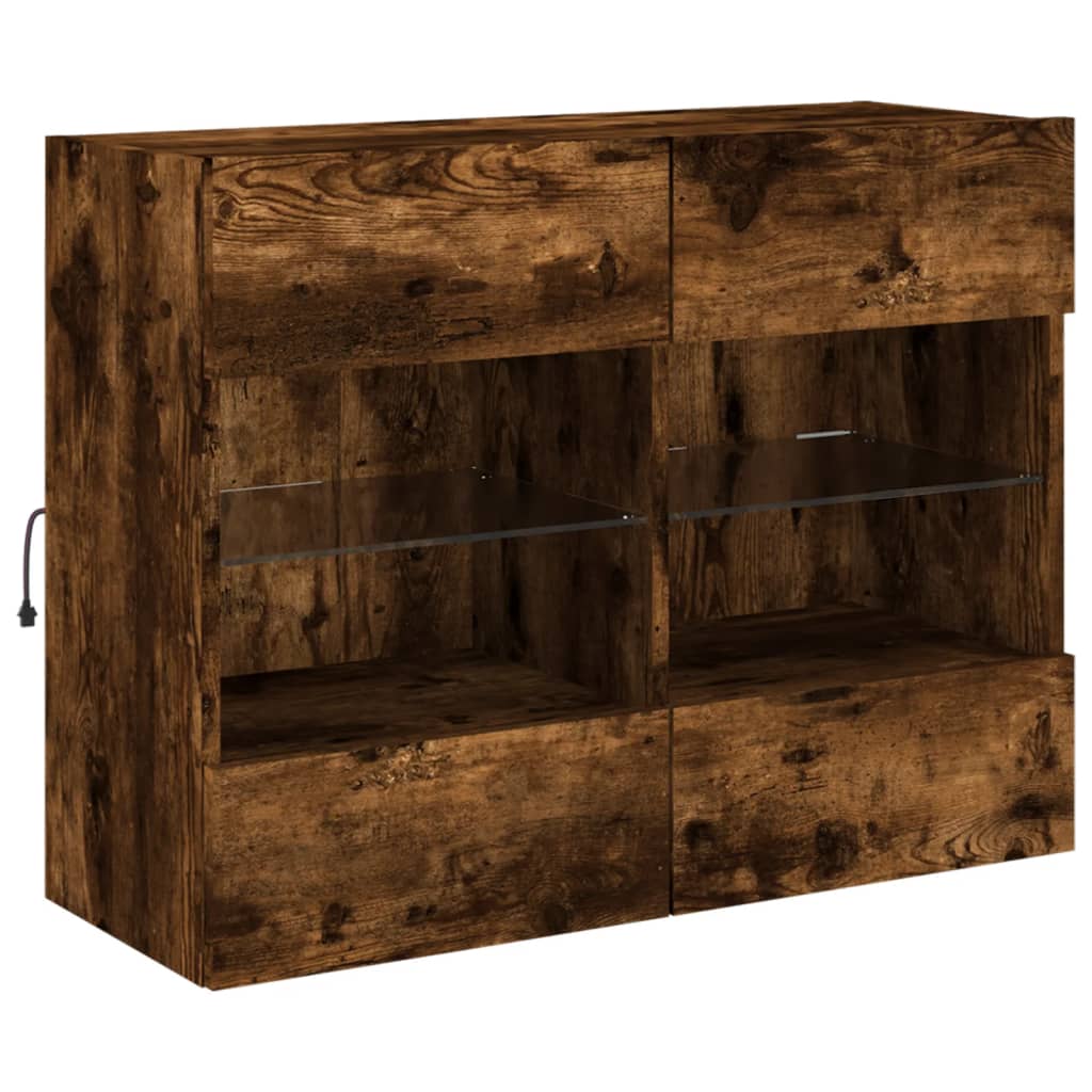 Meuble TV mural avec lumières LED chêne fumé 78,5x30x60,5 cm - XIOS