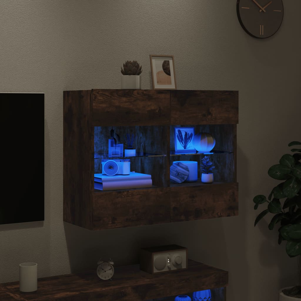 Meuble TV mural avec lumières LED chêne fumé 78,5x30x60,5 cm - XIOS