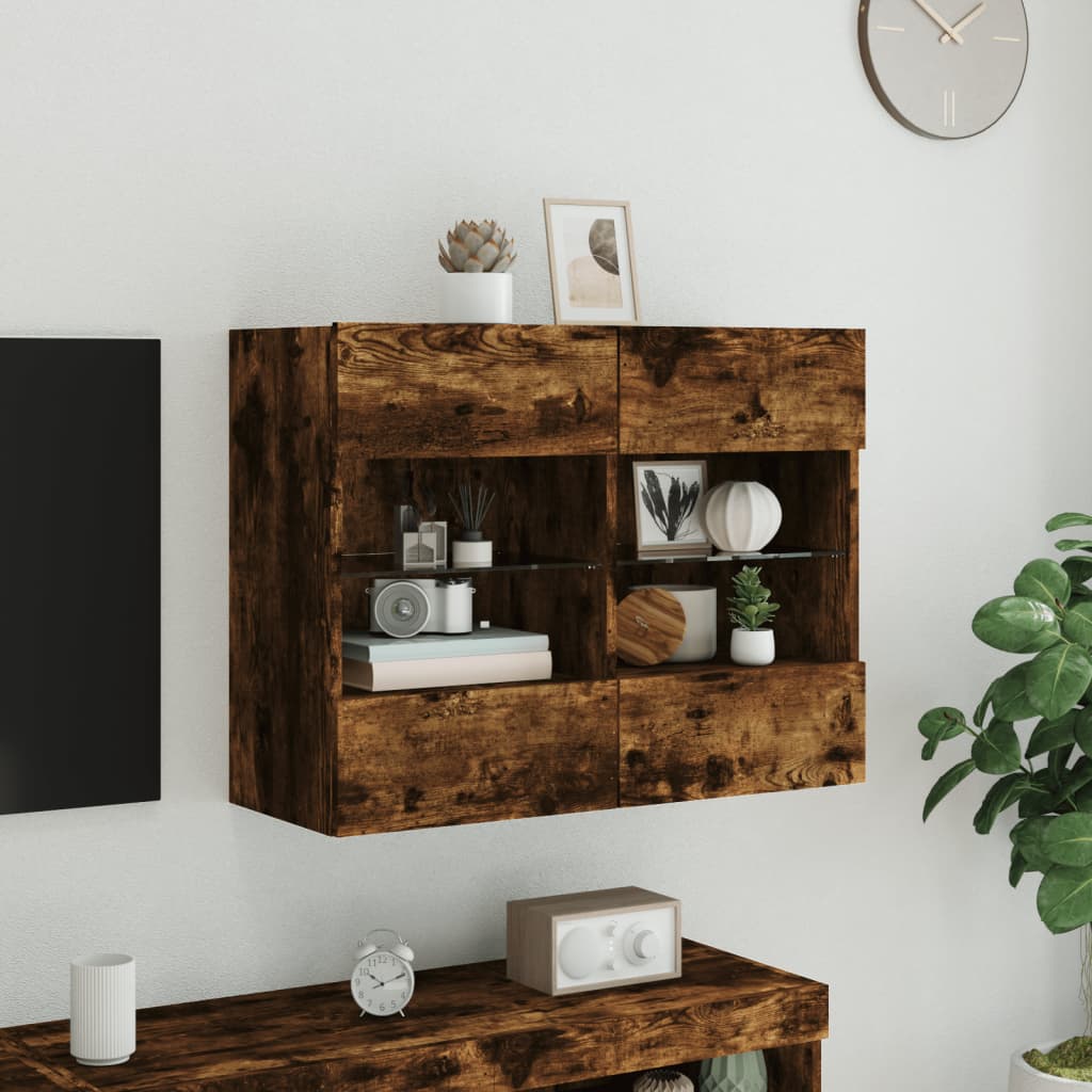 Meuble TV mural avec lumières LED chêne fumé 78,5x30x60,5 cm - XIOS