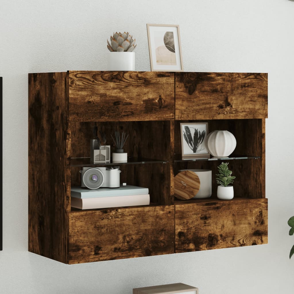 Meuble TV mural avec lumières LED chêne fumé 78,5x30x60,5 cm - XIOS