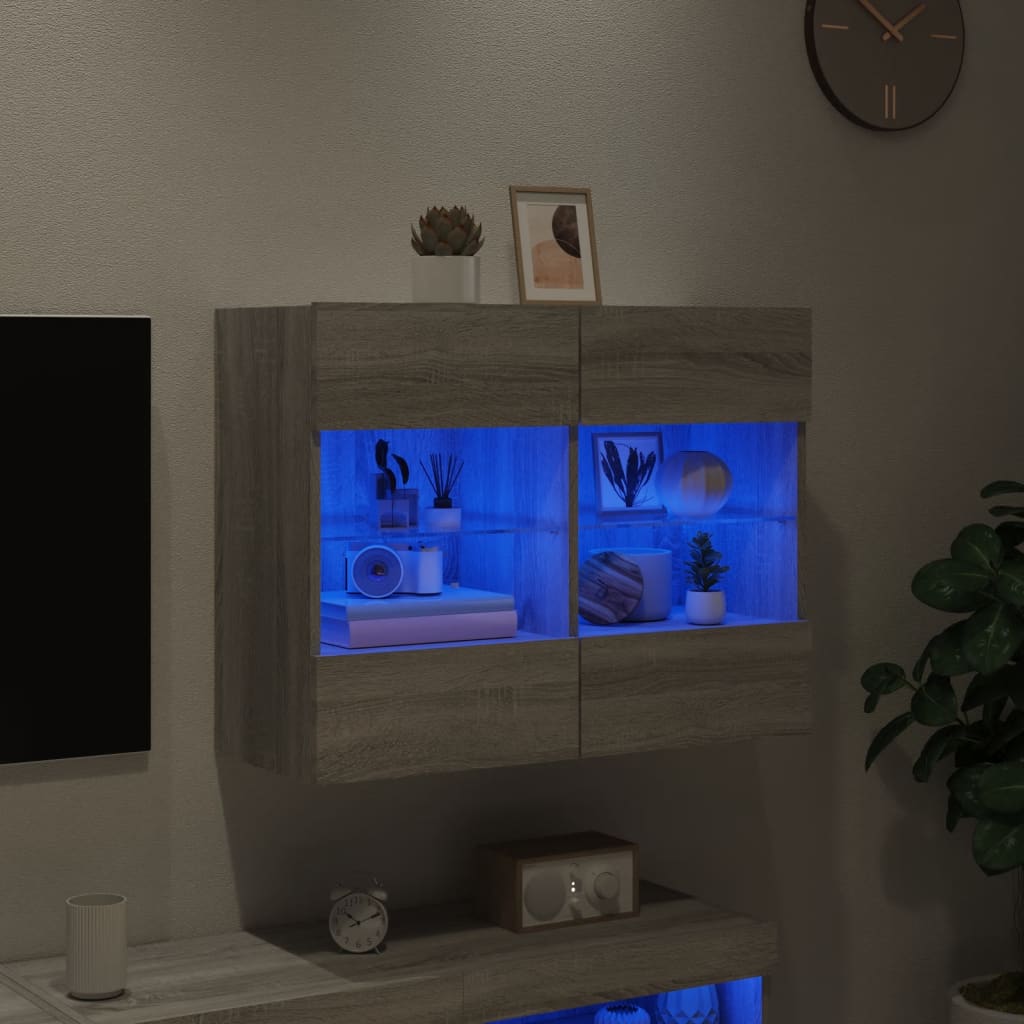 Meuble TV mural avec lumières LED sonoma gris 78,5x30x60,5 cm - XIOS