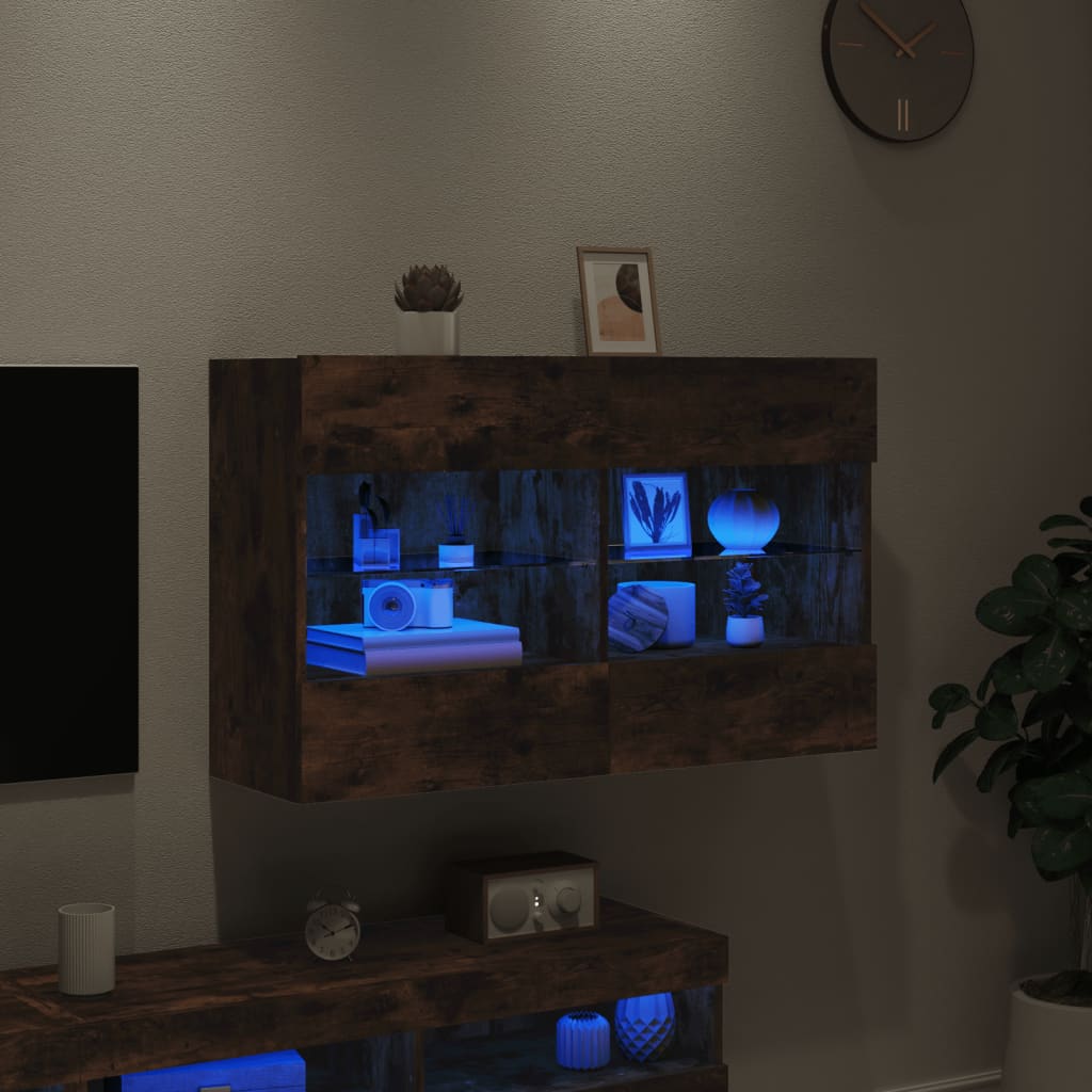 Meuble TV mural avec lumières LED chêne fumé 98,5x30x60,5 cm - XIOS