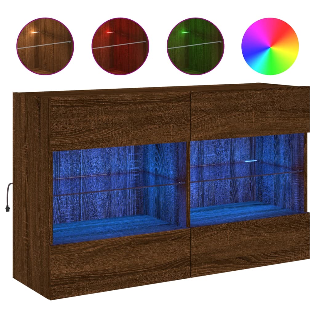 Meuble TV mural avec lumières LED chêne marron 98,5x30x60,5 cm - XIOS