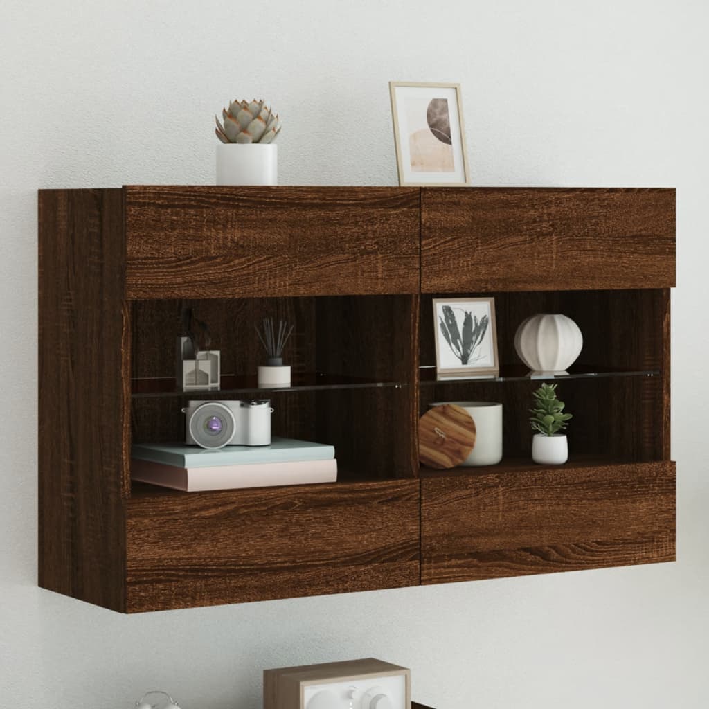 Meuble TV mural avec lumières LED chêne marron 98,5x30x60,5 cm - XIOS