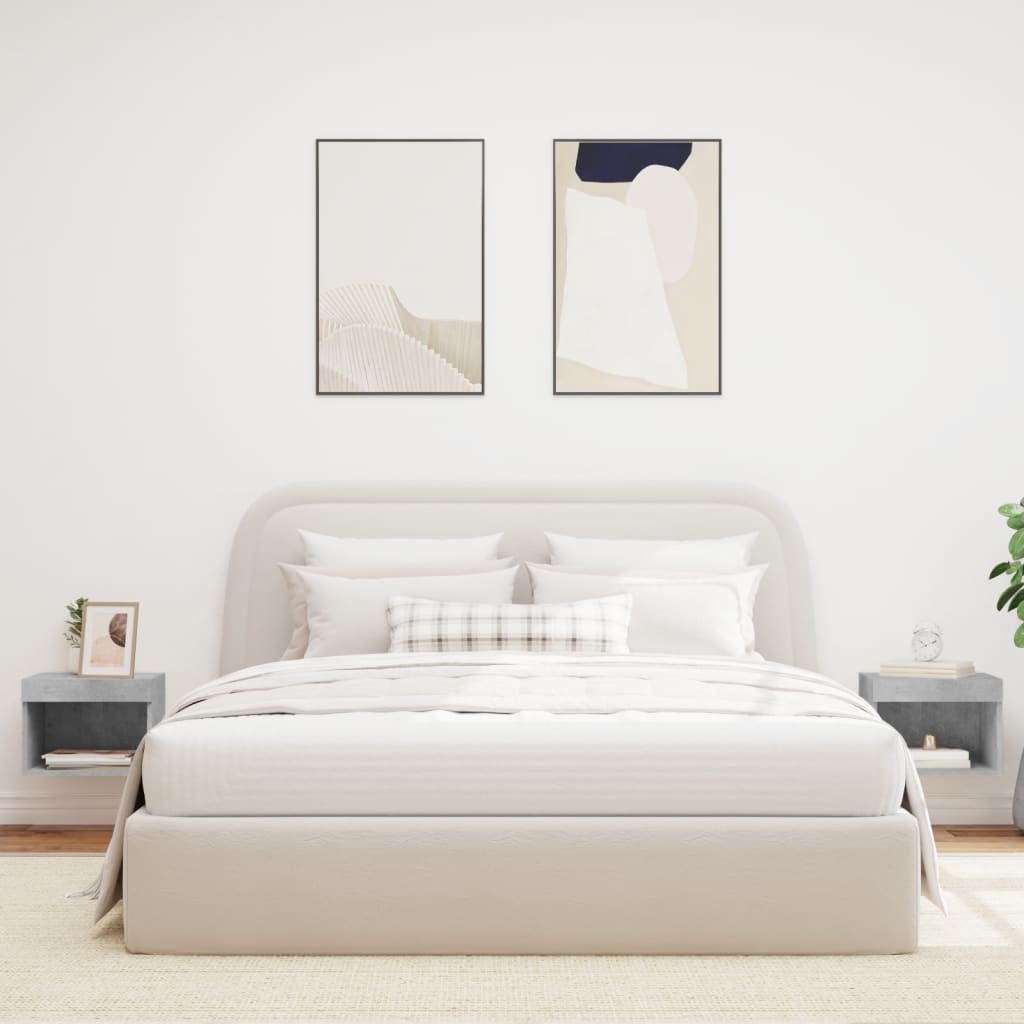 Tables de chevet murales avec lumières LED 2 pcs gris béton - XIOS