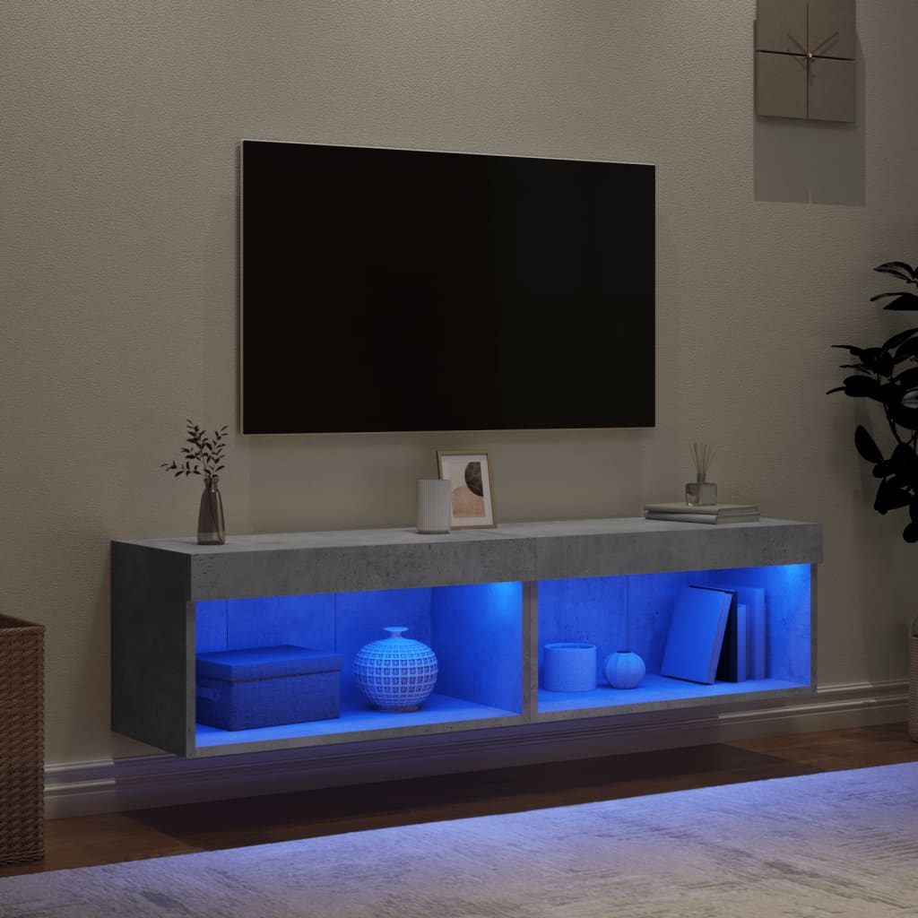 Meubles TV avec lumières LED 2 pcs gris béton 60x30x30 cm