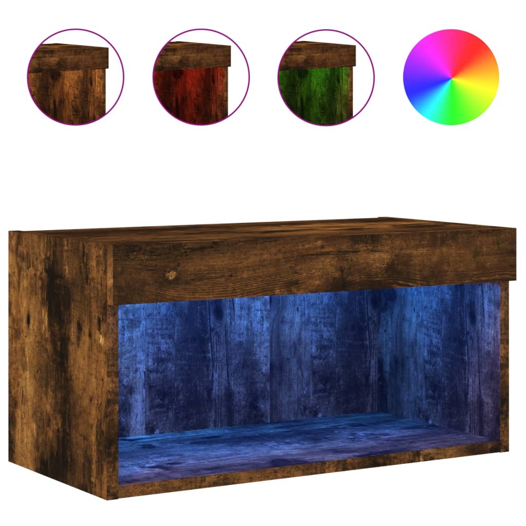 Meuble TV avec lumières LED chêne fumé 60x30x30 cm - XIOS