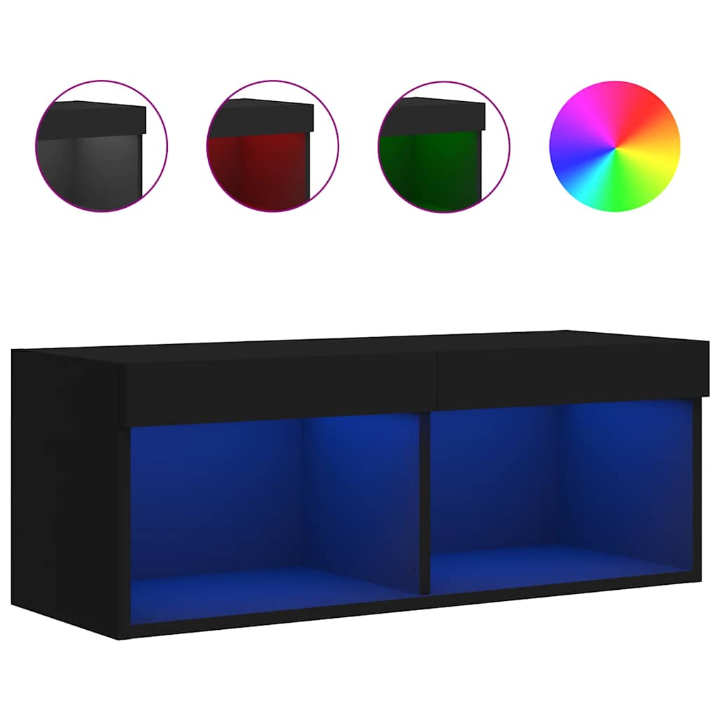 Meuble TV avec lumières LED noir 80x30x30 cm - XIOS