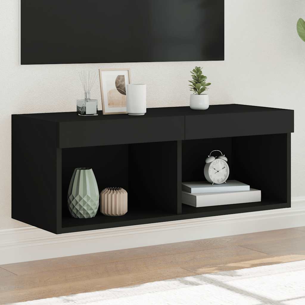 Meuble TV avec lumières LED noir 80x30x30 cm - XIOS