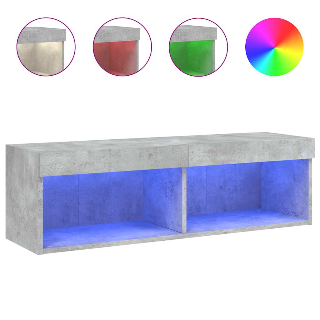 Meuble TV avec lumières LED gris béton 100x30x30 cm - XIOS