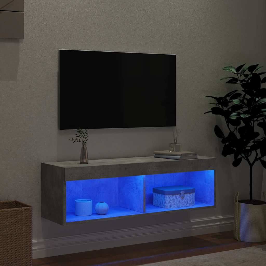 Meuble TV avec lumières LED gris béton 100x30x30 cm - XIOS
