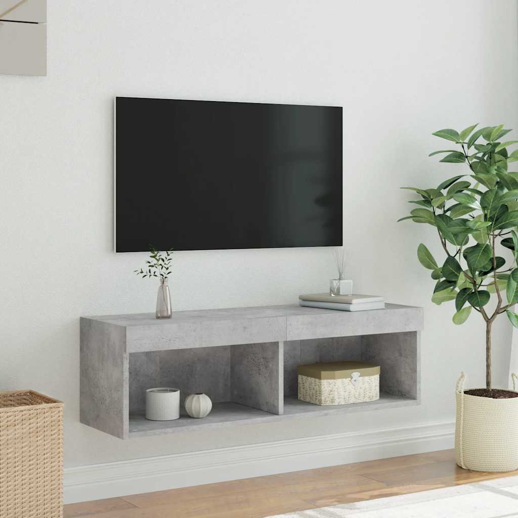 Meuble TV avec lumières LED gris béton 100x30x30 cm - XIOS