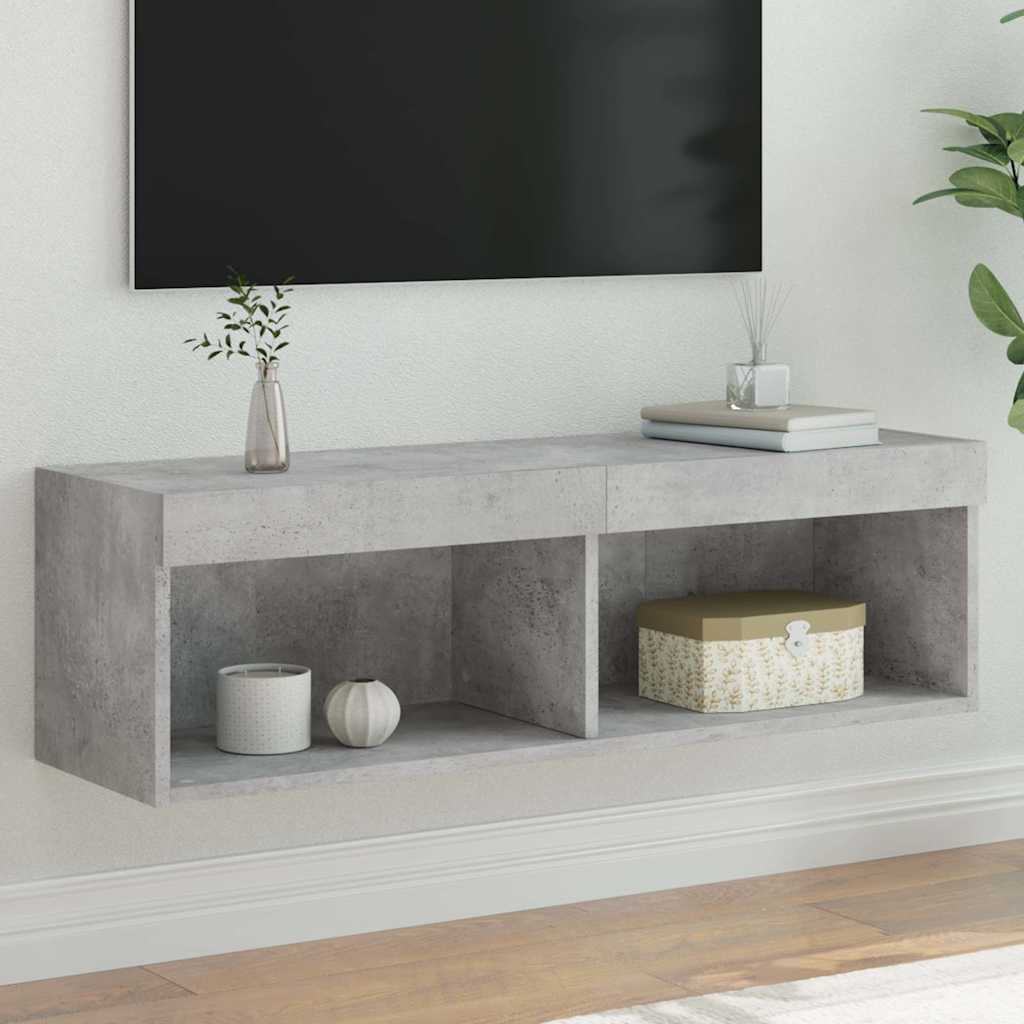 Meuble TV avec lumières LED gris béton 100x30x30 cm - XIOS