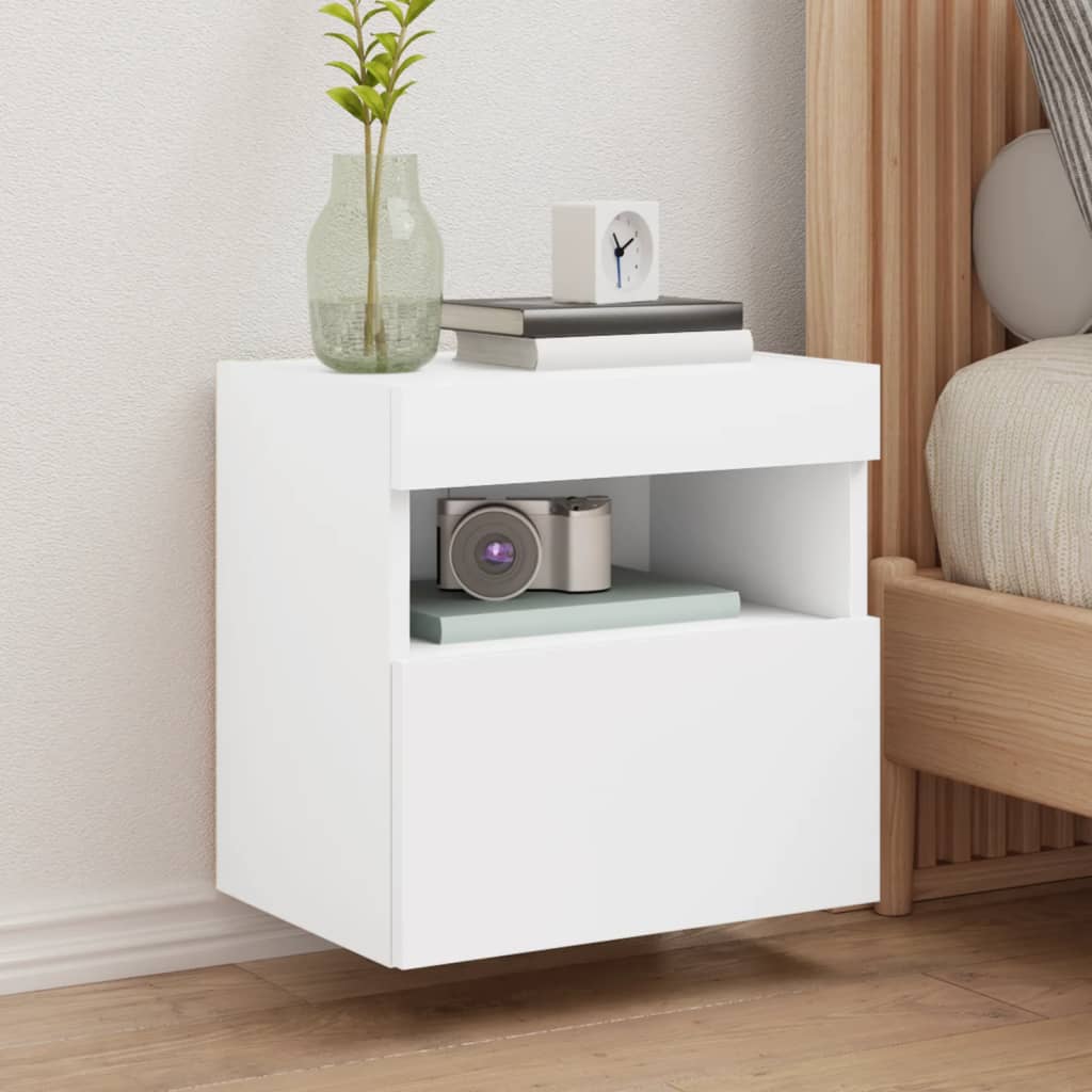Meubles TV muraux avec lumières LED 2 pcs blanc 40x30x40 cm - XIOS