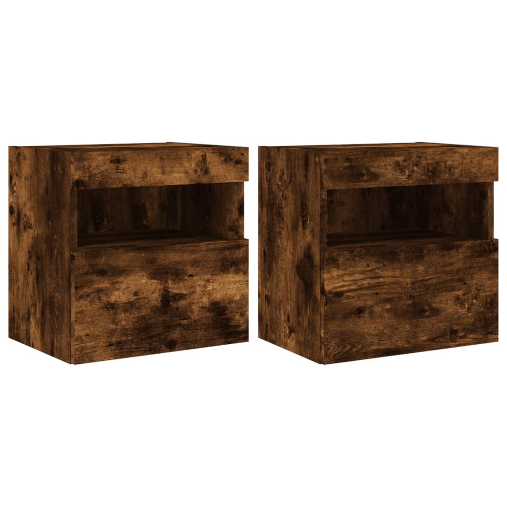 Meubles TV muraux et lumières LED 2pcs chêne fumé 40x30x40 cm - XIOS