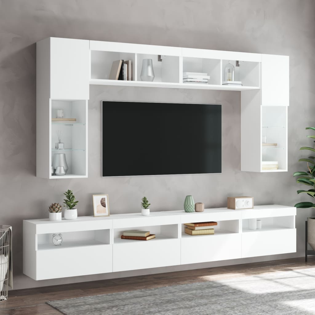 Meubles TV muraux avec lumières LED 2 pcs blanc 60x30x40 cm - XIOS