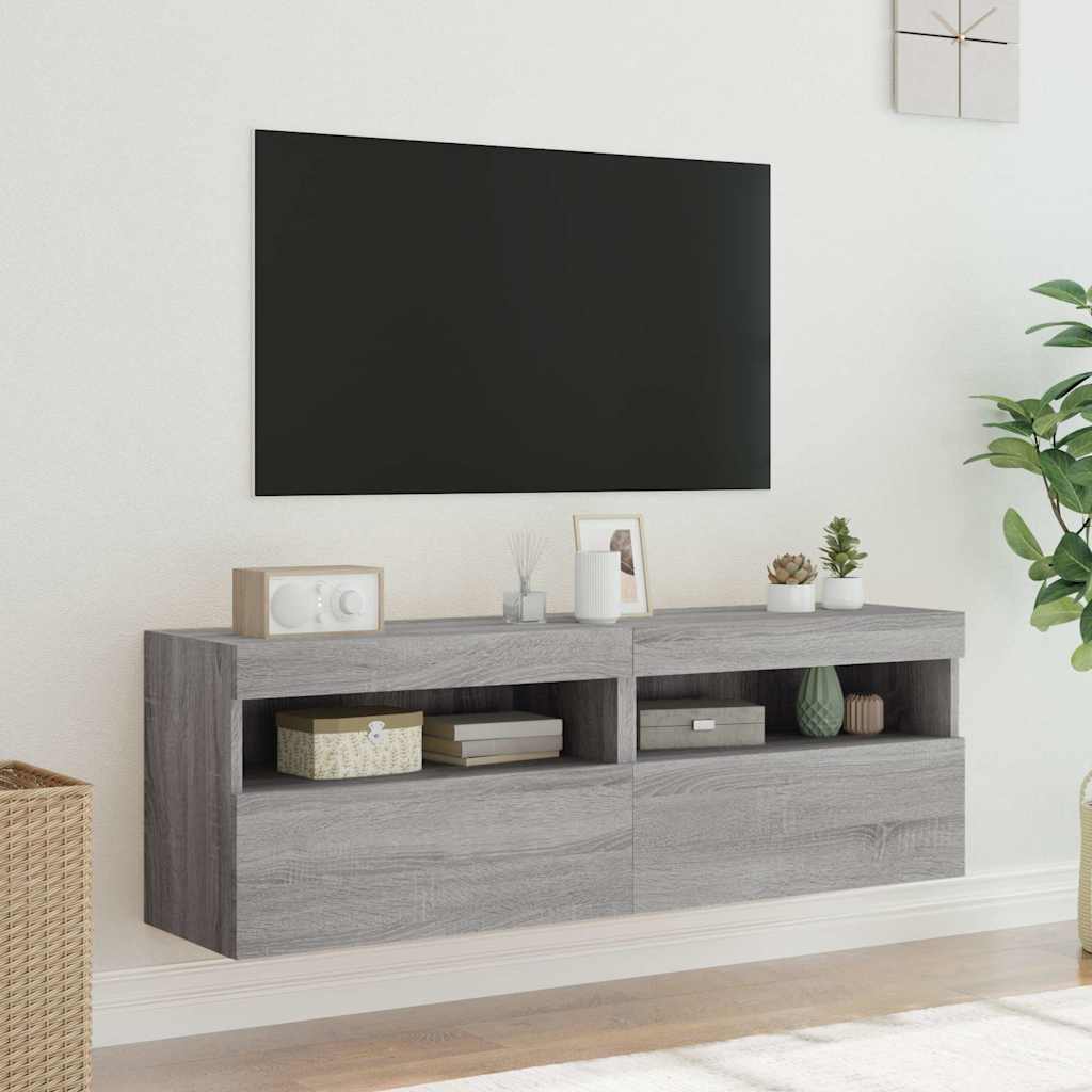 Meubles TV muraux et lumières LED 2pcs sonoma gris 60x30x40 cm - XIOS
