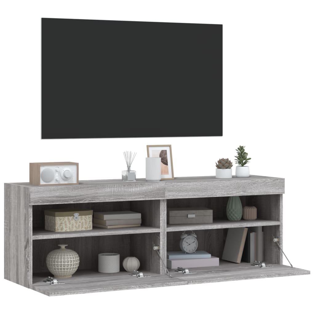 Meubles TV muraux et lumières LED 2pcs sonoma gris 60x30x40 cm - XIOS