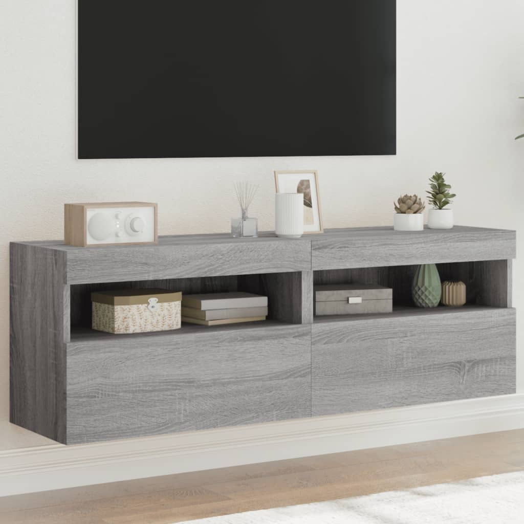 Meubles TV muraux et lumières LED 2pcs sonoma gris 60x30x40 cm - XIOS