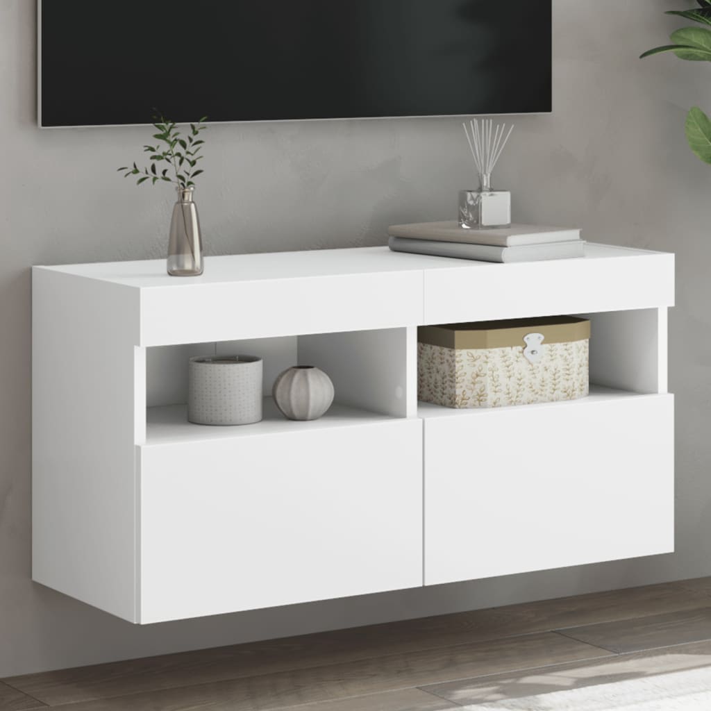 Meuble TV mural avec lumières LED blanc 80x30x40 cm - XIOS