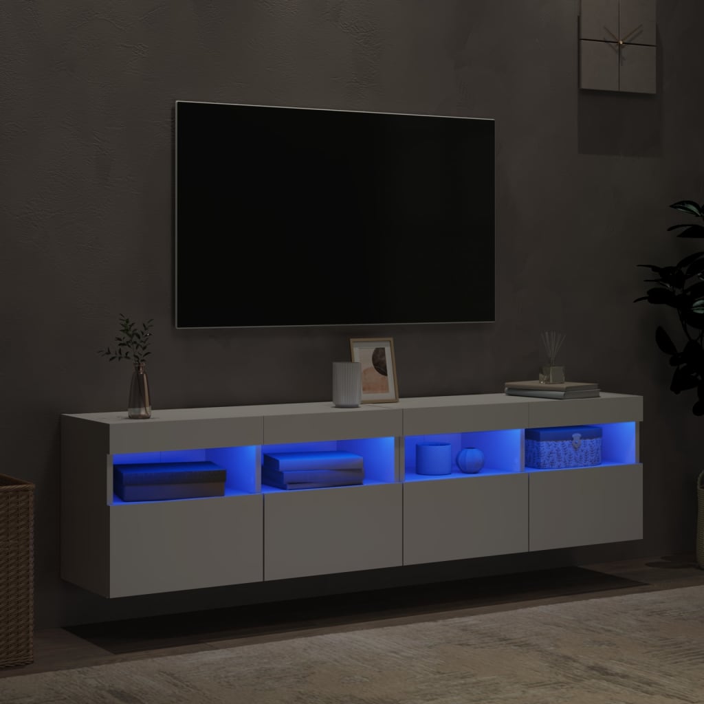 Meubles TV muraux avec lumières LED 2 pcs blanc 80x30x40 cm - XIOS