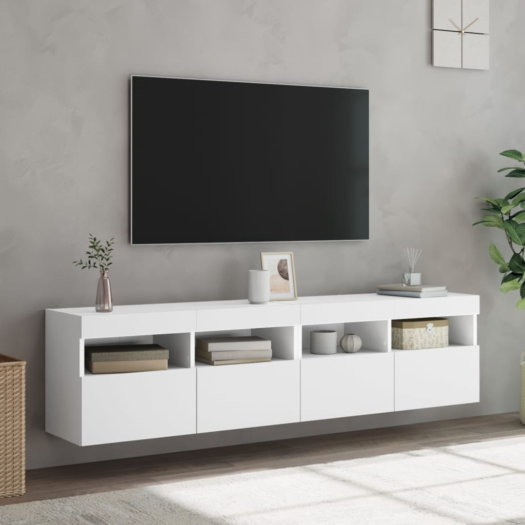 Meubles TV muraux avec lumières LED 2 pcs blanc 80x30x40 cm - XIOS