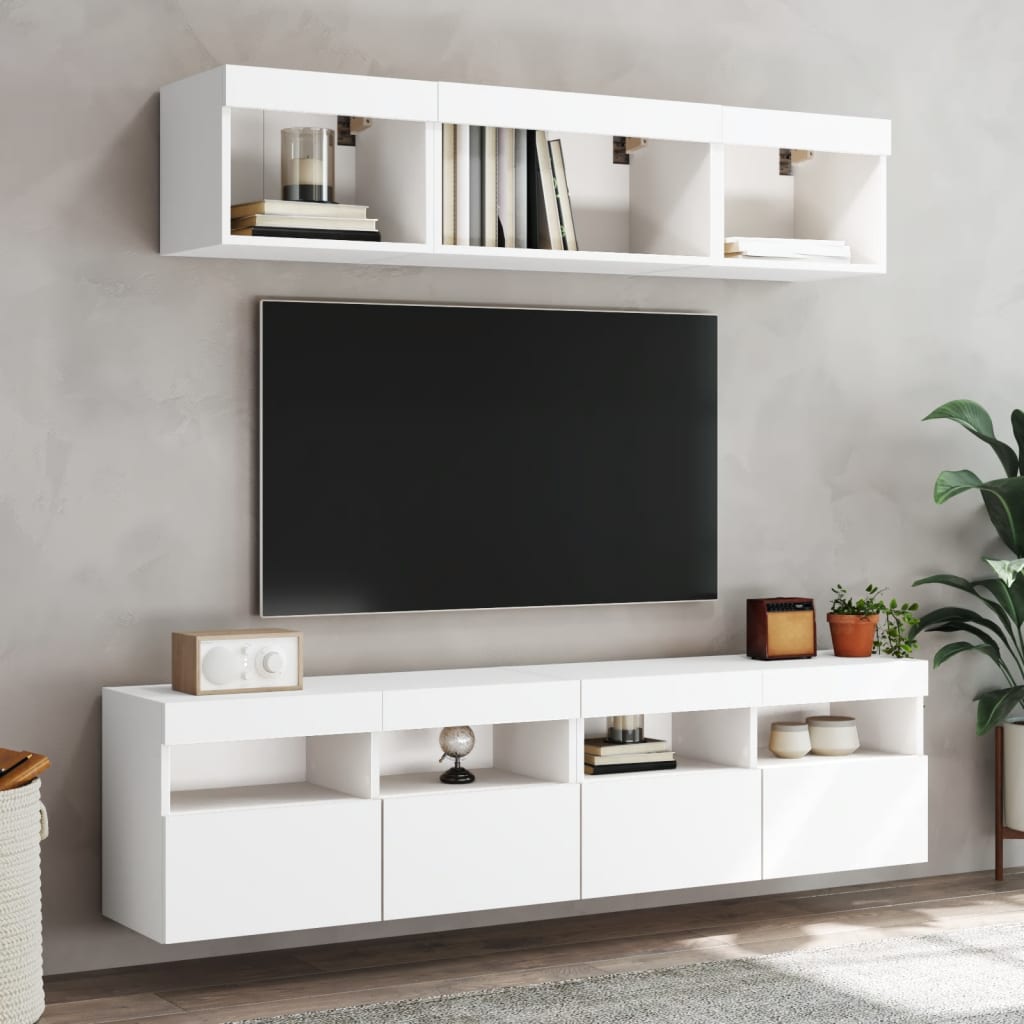 Meubles TV muraux avec lumières LED 2 pcs blanc 80x30x40 cm - XIOS