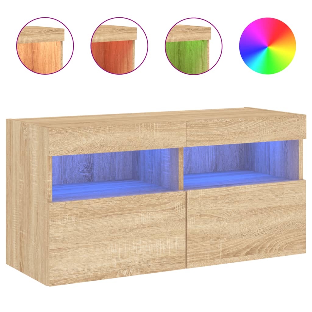 Meuble TV mural avec lumières LED chêne sonoma 80x30x40 cm - XIOS