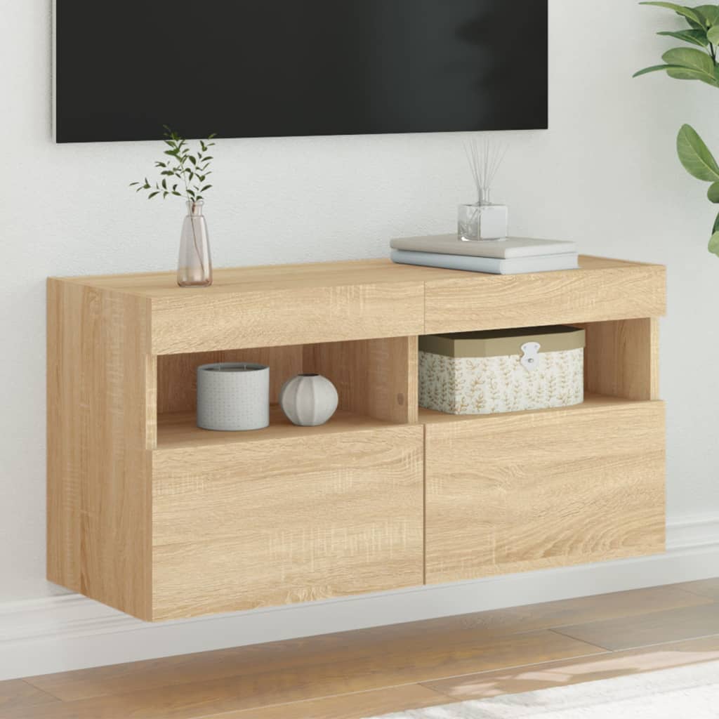 Meuble TV mural avec lumières LED chêne sonoma 80x30x40 cm - XIOS