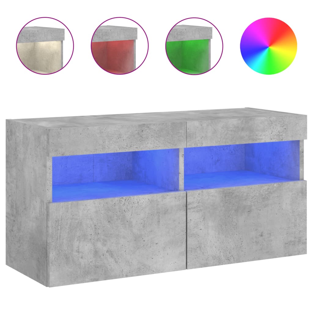 Meuble TV mural avec lumières LED gris béton 80x30x40 cm - XIOS