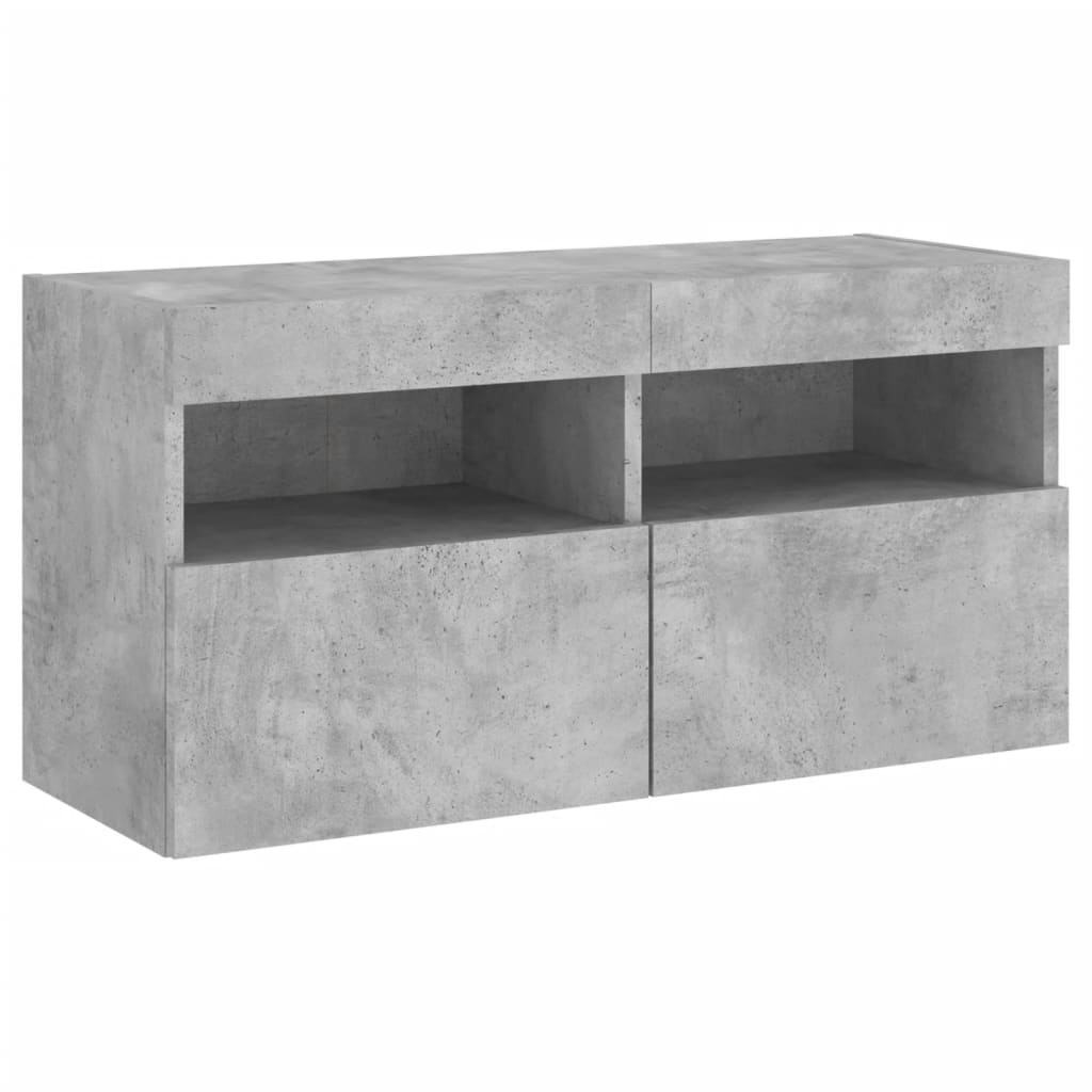 Meuble TV mural avec lumières LED gris béton 80x30x40 cm - XIOS