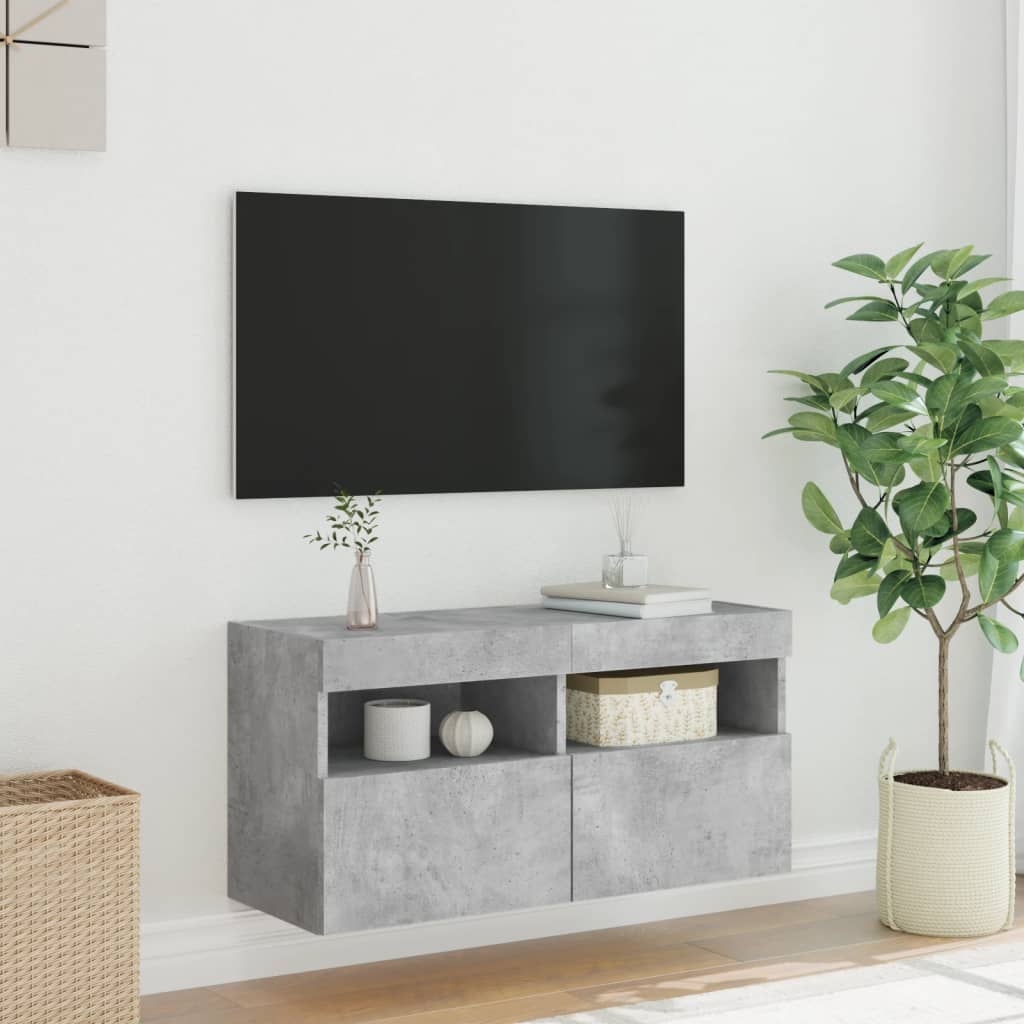 Meuble TV mural avec lumières LED gris béton 80x30x40 cm - XIOS