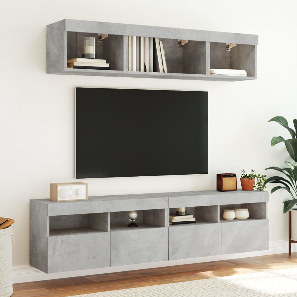 Meuble TV mural avec lumières LED gris béton 80x30x40 cm - XIOS