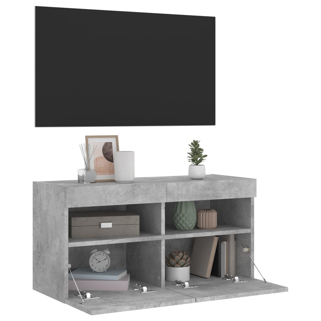 Meuble TV mural avec lumières LED gris béton 80x30x40 cm - XIOS
