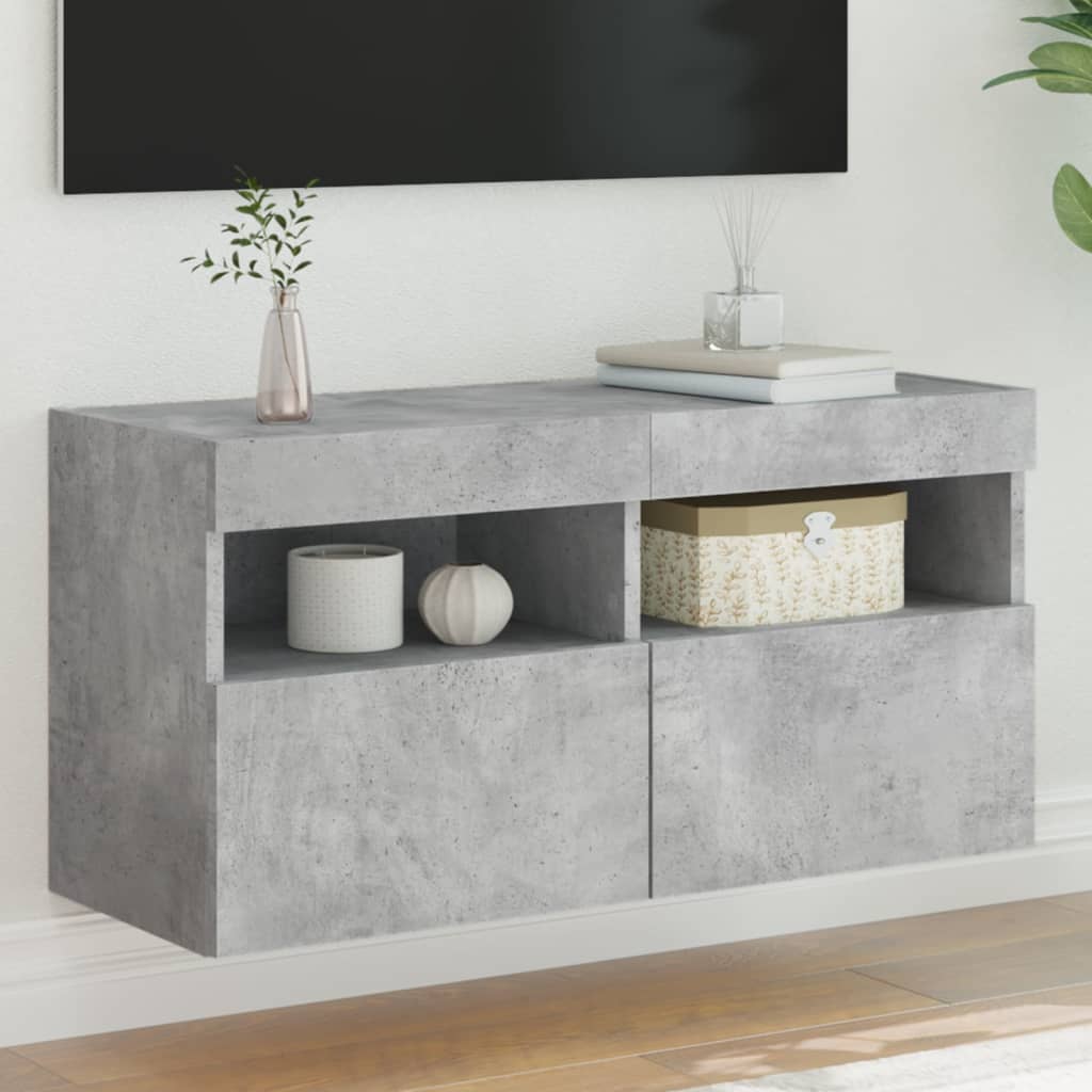 Meuble TV mural avec lumières LED gris béton 80x30x40 cm - XIOS