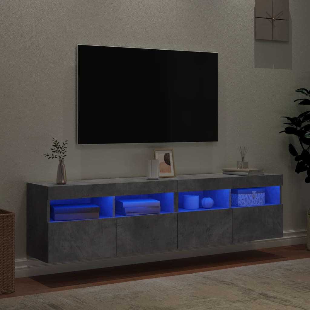 Meubles TV muraux et lumières LED 2pcs gris béton 80x30x40 cm - XIOS