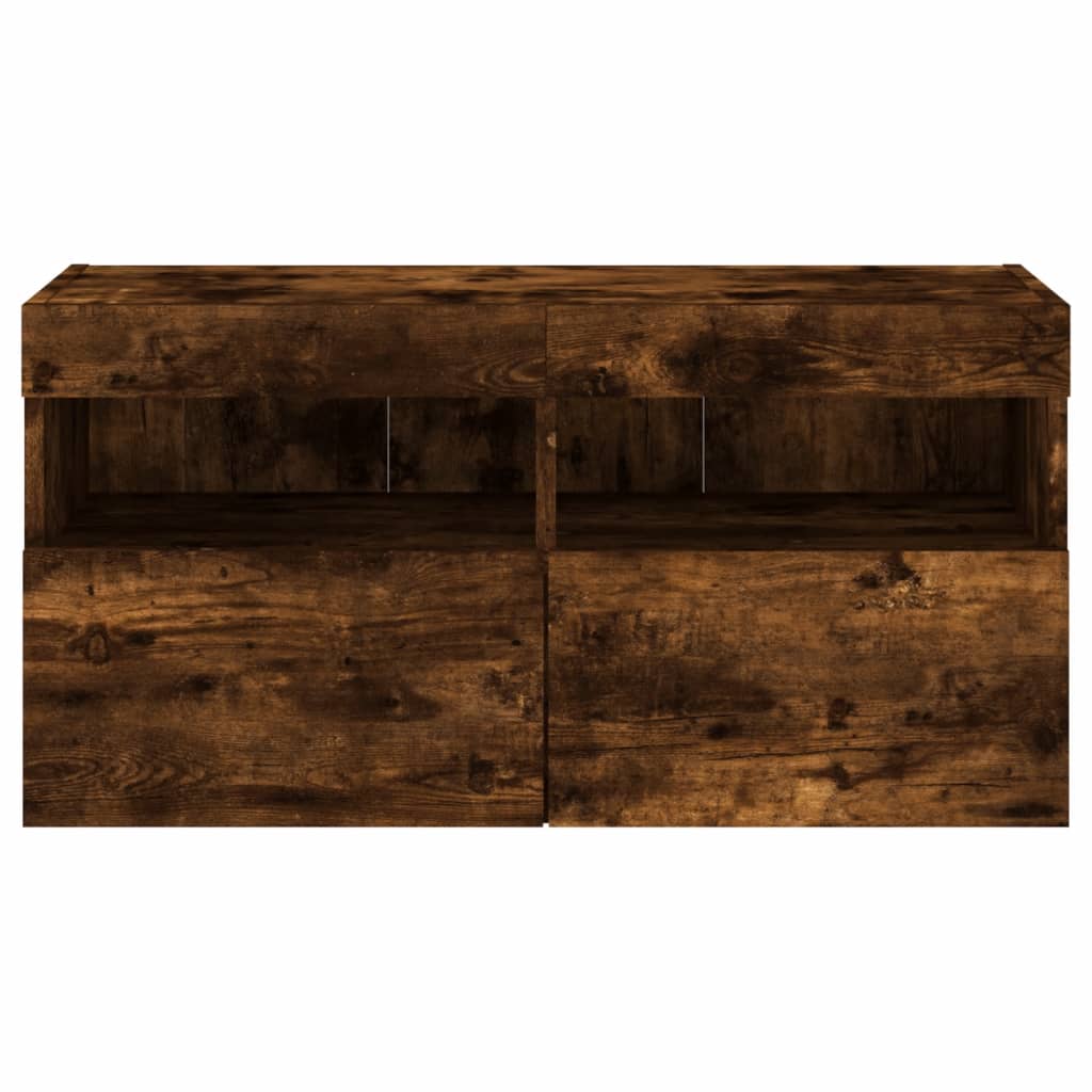 Meuble TV mural avec lumières LED chêne fumé 80x30x40 cm - XIOS