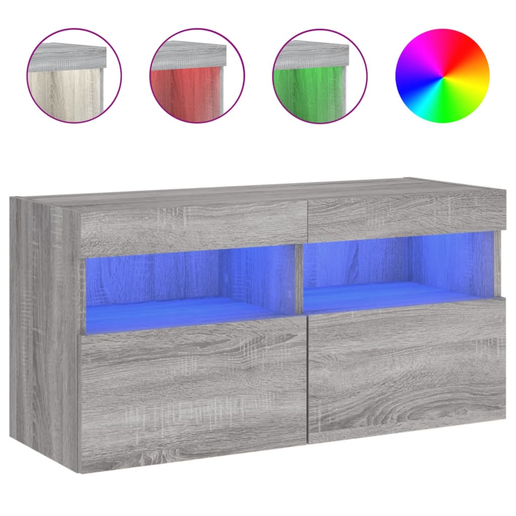 Meuble TV mural avec lumières LED sonoma gris 80x30x40 cm - XIOS