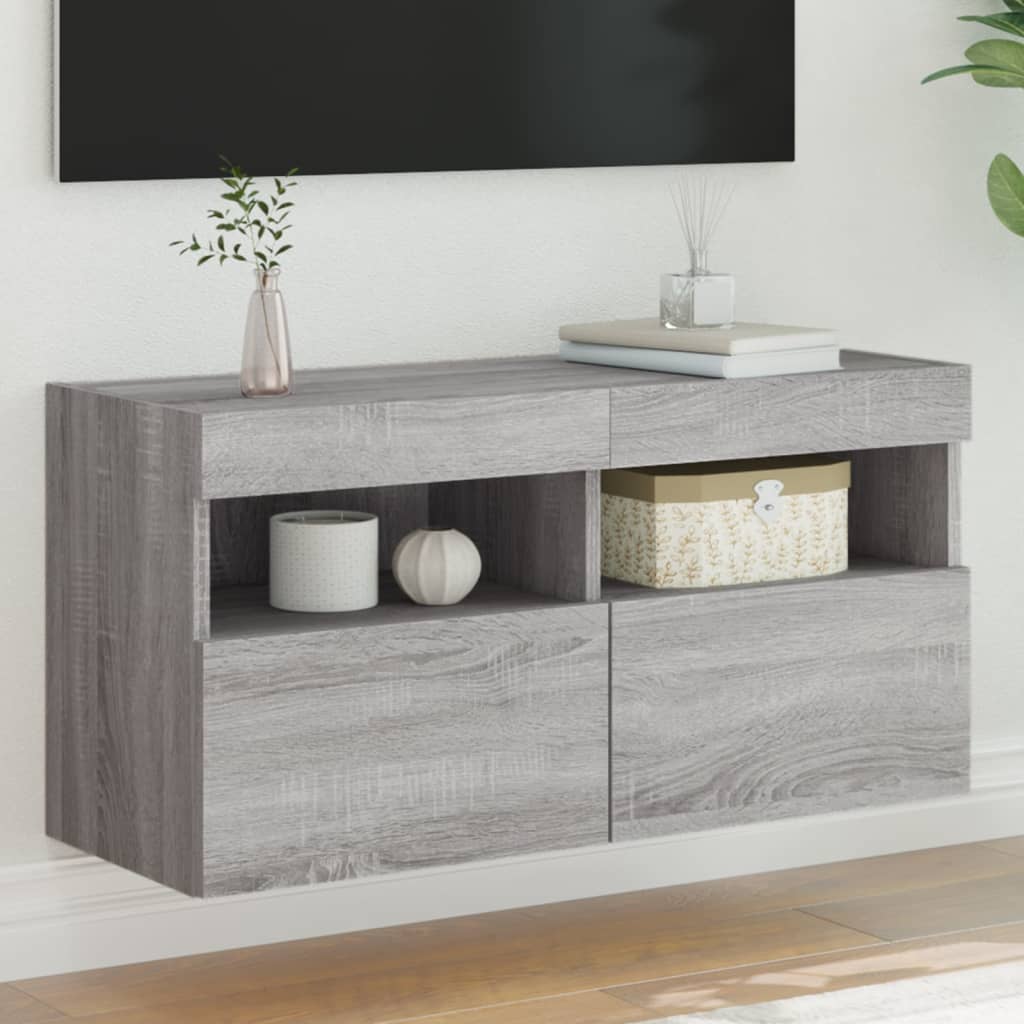 Meuble TV mural avec lumières LED sonoma gris 80x30x40 cm - XIOS