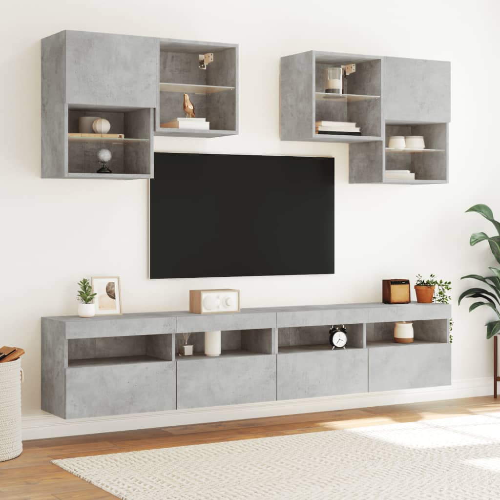 Meuble TV mural avec lumières LED gris béton 100x30x40 cm - XIOS