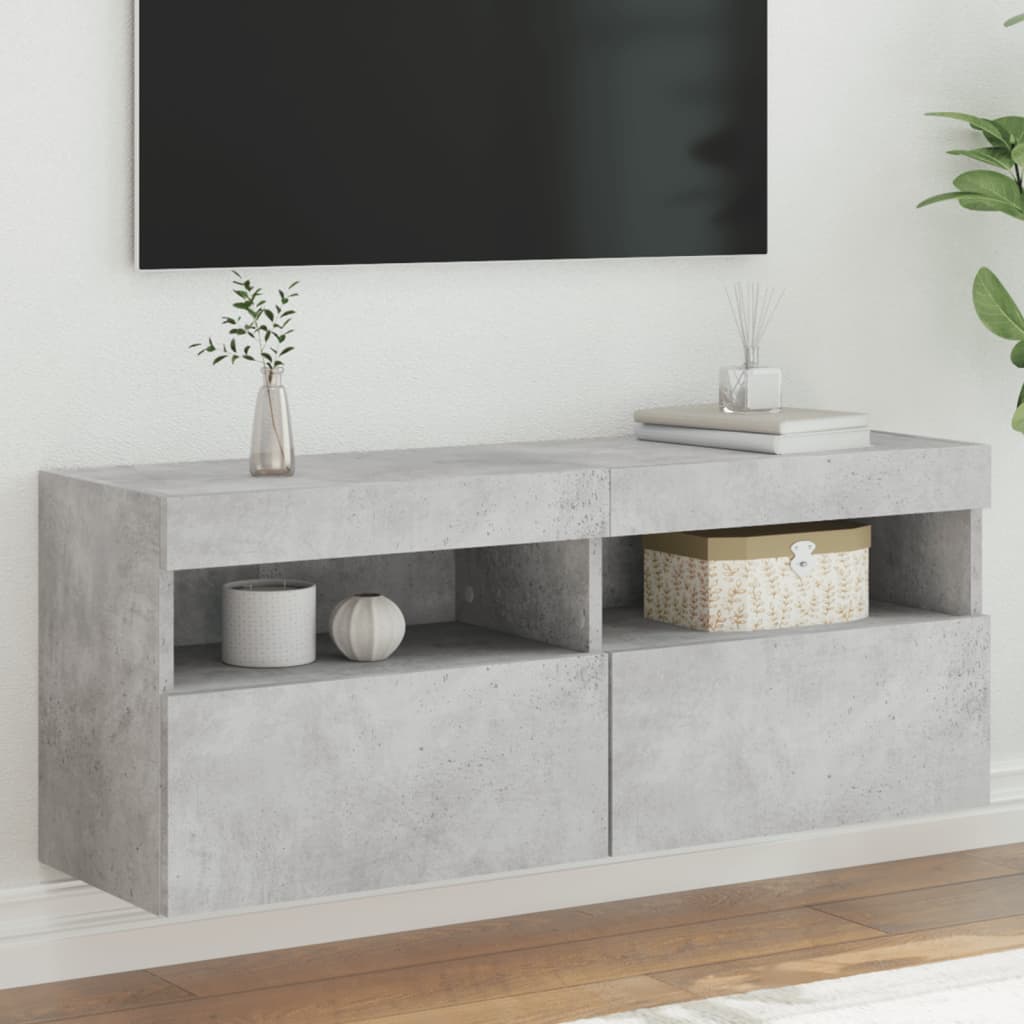 Meuble TV mural avec lumières LED gris béton 100x30x40 cm - XIOS